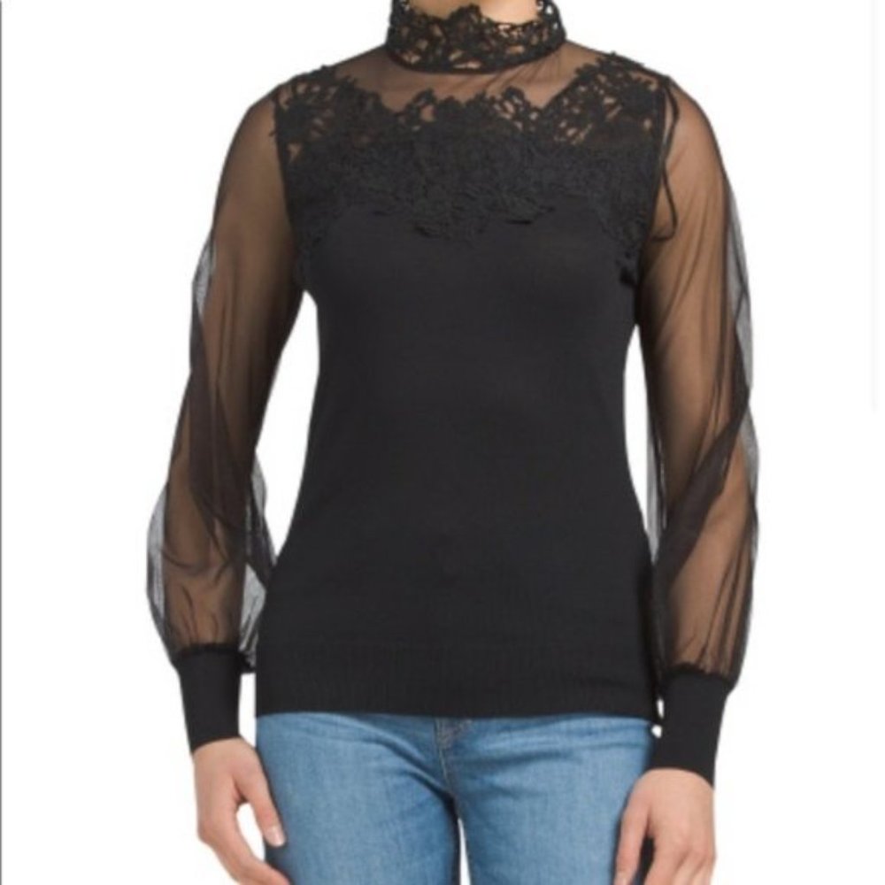 NWT ADIVA Lace Sweater With Mesh Sleeve, Size S, NWT.